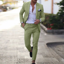 Load image into Gallery viewer, New Fashion Men's Plus Size 2 Piece Suit Sets Casual Business Trendy Solid Color Single Button Blazers Trousers Male Clothes