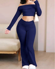 Load image into Gallery viewer, Casual Workout Two Piece Sets Woman Outfits Crop Long Sleeves Tops Foldover Flare Pants Tracksuit Suit Summer and Fall 2025 New