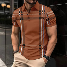 Load image into Gallery viewer, Business Men's Polo Shirt Casual Summer Short Sleeves Tops Plaid Pattern Print Button T Shirt Loose Clothes Fashion Golf Shirts