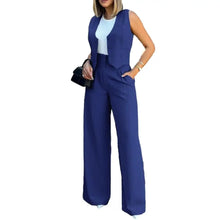 Load image into Gallery viewer, Casual Suit Set Women Tracksuit Wide Leg Pants Suit Vest Solid Color Tracksuit Elegant Lady Baggy Pants Two Pieces Set