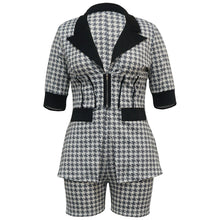 Load image into Gallery viewer, Women Two Piece Sets Outfits Elegant Tweed Slim Shorts Short Coat Tops Lady Clothes Formal Business Office Work Suits