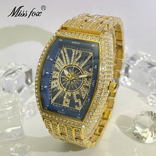 Load image into Gallery viewer, Luxury Gold Watches Men Brand MISSFOX Fashion Hip Hop lce Diamond Sun Pattern Literal Quartz Wristwatch Male Dropshipping Hot