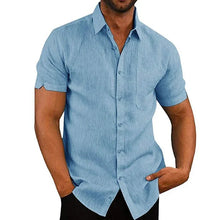 Load image into Gallery viewer, Summer Cotton Linen Shirts for Men Casual Short Sleeved Shirts Blouses Solid Turn-Down Collar Formal Beach Shirts Male Clothing