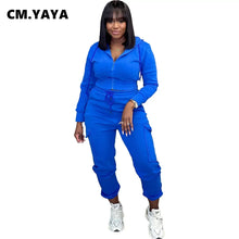 Load image into Gallery viewer, CM.YAYA Fashion Women's Set Long Sleeve Zipper Fly Hoodies and Jogger Cargo Pants 2023 Active Two 2 Piece Sets Outfit Tracksuit