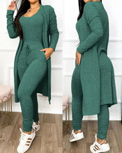 Load image into Gallery viewer, Two Piece Set Women Outfit 2024 Spring Fashion Drawstring Pocket Design U-Neck Sleeveless Skinny Jumpsuit & Long Sleeve Coat Set