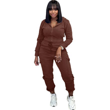 Load image into Gallery viewer, CM.YAYA Fashion Women's Set Long Sleeve Zipper Fly Hoodies and Jogger Cargo Pants 2023 Active Two 2 Piece Sets Outfit Tracksuit