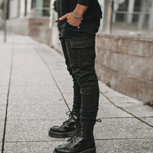 Load image into Gallery viewer, Jeans Men Pants Wash Solid Color Multi Pockets Denim Mid Waist Cargo Jeans Plus Size Fahsion Casual Trousers Male Daily Wear
