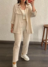 Load image into Gallery viewer, summer outfits for women 2025 New Loose Button Long Sleeve Shirt and Cropped Pants Casual Sports Summer women's suit Pants Set