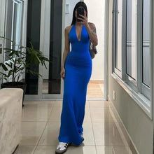 Load image into Gallery viewer, Cryptographic Sexy Draped Halter V Neck Maxi Dress for Women Summer Outfits for Women Club Party Backless Ruche Dresses Robes