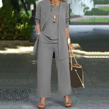 Load image into Gallery viewer, Women Clothes Stylish Women's 3-piece Pantsuit Set with Long Sleeve Cardigan O Neck Vest Wide Leg Trousers Fall Spring Outfit