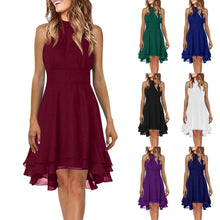 Load image into Gallery viewer, Summer Elegant Women Dresses High Waist Sexy Cropped Layered Solid Halter Dress Ladies Casual Sleeveless Chiffon Party Dress