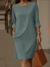 Load image into Gallery viewer, Elegant Dress Casual Chic Versatile Dress Office Midi Pocket Sleeve Dress Loose A Line Solid Color For Woman Summer Knee Length