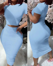 Load image into Gallery viewer, Womens Two Piece Sets Elegant Sexy Outfit Short Sleeve Top & High Waist Skirt Set New Fashion 2023 Summer Casual Female Suit