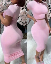 Load image into Gallery viewer, Womens Two Piece Sets Elegant Sexy Outfit Short Sleeve Top & High Waist Skirt Set New Fashion 2023 Summer Casual Female Suit