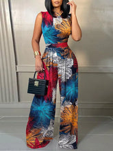 Load image into Gallery viewer, Elegant Women Wide Leg Long Juumpsuit 2024 Spring Summer Fashion Printed Sleeveless Casual Holiday Bodysuits Jumpsuits Trousers