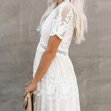 Load image into Gallery viewer, Summer Boho Women Maxi Dress Loose Embroidery White Lace long Tunic Beach Dress Vacation dresses for women 2022 evening dresses