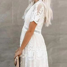 Load image into Gallery viewer, Summer Boho Women Maxi Dress Loose Embroidery White Lace long Tunic Beach Dress Vacation dresses for women 2022 evening dresses
