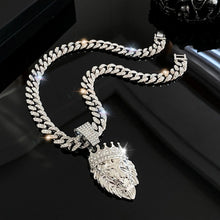 Load image into Gallery viewer, ULJ Hip Hop Bling Lion Reinstones Pendant With 13mm Iced Out Bling Cuban Chain Necklace Jewelry