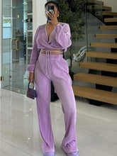 Load image into Gallery viewer, Casual Sets Womens Outfits Fall Clothes 2 Piece Lounge Set Draped Top and Elastic Wrap Pant Sets Outfits Wholesale Dropshipping