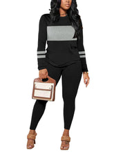 Load image into Gallery viewer, Two-piece Set Women's Colorblock Round NeckTee & Plain Skinny Pants, Casual Long Sleeve T-shirt & Trousers for Fall & Winter, Wo