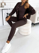 Load image into Gallery viewer, Autumn Winter New Women's Sets Simple Versatile Sleeveless Vest Short Vintage Cardigan Jacket Sports Pants Sexy 3 Piece Sets