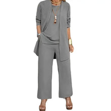 Load image into Gallery viewer, Women Clothes Stylish Women's 3-piece Pantsuit Set with Long Sleeve Cardigan O Neck Vest Wide Leg Trousers Fall Spring Outfit