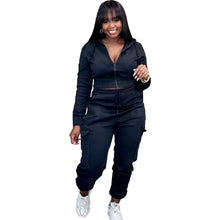 Load image into Gallery viewer, CM.YAYA Fashion Women's Set Long Sleeve Zipper Fly Hoodies and Jogger Cargo Pants 2023 Active Two 2 Piece Sets Outfit Tracksuit