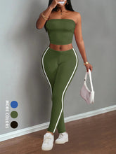 Load image into Gallery viewer, Women's home wear ribbed casual two-piece summer shorts suit (tube top + stretch leggings)