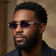 Load image into Gallery viewer, Y2K Luxury Diamond Rimless Square Sunglasses Men 2026 Luxury Vintage Brand Punk Rectangle Wood Grain Frameless Eyewear Shades