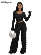 Load image into Gallery viewer, New Elegant Tracksuits Women's Outfits Long Sleeve T-shirt and Wide Leg Pants Suits Spring Fall Fitness 2 Piece Set Sportswear