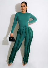 Load image into Gallery viewer, Elegant 2 Piece Sets Women Outfit 2024 Autumn Winter Long Sleeve Bodysuit Top and Tassel Pants Matching Sets Conjuntos Femininos