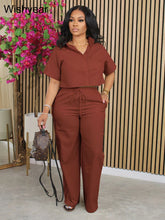 Load image into Gallery viewer, Casual Sports Linen Outfits Women's Short Sleeve Shirt and Wide Leg Pants Autumn 2 Piece Set Streetwear Office Fashion Tracksuit