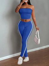 Load image into Gallery viewer, Women's home wear ribbed casual two-piece summer shorts suit (tube top + stretch leggings)