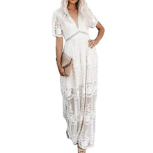 Load image into Gallery viewer, Summer Boho Women Maxi Dress Loose Embroidery White Lace long Tunic Beach Dress Vacation dresses for women 2022 evening dresses