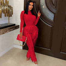 Load image into Gallery viewer, Elegant 2 Piece Sets Women Outfit 2024 Autumn Winter Long Sleeve Bodysuit Top and Tassel Pants Matching Sets Conjuntos Femininos