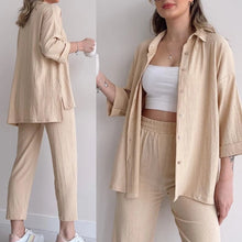 Load image into Gallery viewer, summer outfits for women 2025 New Loose Button Long Sleeve Shirt and Cropped Pants Casual Sports Summer women's suit Pants Set