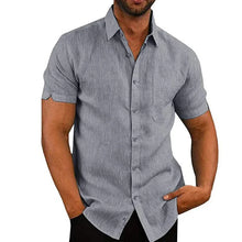 Load image into Gallery viewer, Summer Cotton Linen Shirts for Men Casual Short Sleeved Shirts Blouses Solid Turn-Down Collar Formal Beach Shirts Male Clothing