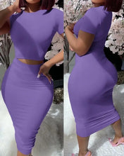 Load image into Gallery viewer, Womens Two Piece Sets Elegant Sexy Outfit Short Sleeve Top & High Waist Skirt Set New Fashion 2023 Summer Casual Female Suit
