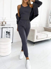 Load image into Gallery viewer, Autumn Winter New Women's Sets Simple Versatile Sleeveless Vest Short Vintage Cardigan Jacket Sports Pants Sexy 3 Piece Sets