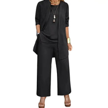 Load image into Gallery viewer, Women Clothes Stylish Women's 3-piece Pantsuit Set with Long Sleeve Cardigan O Neck Vest Wide Leg Trousers Fall Spring Outfit