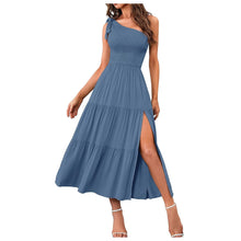 Load image into Gallery viewer, Elegant Dresses For Women Women'S Summer Casual One Shoulder Sleeveless Smocked Elastic Waist Tiered Midi Dress платье