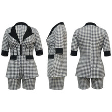Load image into Gallery viewer, Women Two Piece Sets Outfits Elegant Tweed Slim Shorts Short Coat Tops Lady Clothes Formal Business Office Work Suits