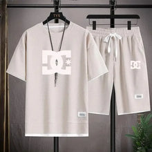 Load image into Gallery viewer, Men's summer suits, Korean-style clothing, two-piece suits, men's shirts, sportswear, jogging attire, checked-pattern T-shirts +