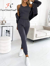 Load image into Gallery viewer, Autumn Winter New Women's Sets Simple Versatile Sleeveless Vest Short Vintage Cardigan Jacket Sports Pants Sexy 3 Piece Sets