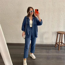 Load image into Gallery viewer, summer outfits for women 2025 New Loose Button Long Sleeve Shirt and Cropped Pants Casual Sports Summer women's suit Pants Set