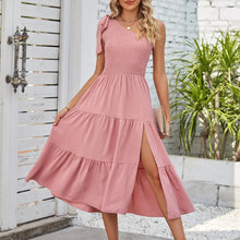 Load image into Gallery viewer, Elegant Dresses For Women Women'S Summer Casual One Shoulder Sleeveless Smocked Elastic Waist Tiered Midi Dress платье