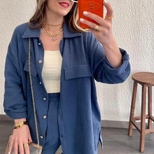 Load image into Gallery viewer, summer outfits for women 2025 New Loose Button Long Sleeve Shirt and Cropped Pants Casual Sports Summer women's suit Pants Set