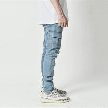 Load image into Gallery viewer, Jeans Men Pants Wash Solid Color Multi Pockets Denim Mid Waist Cargo Jeans Plus Size Fahsion Casual Trousers Male Daily Wear