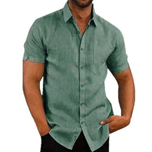 Load image into Gallery viewer, Summer Cotton Linen Shirts for Men Casual Short Sleeved Shirts Blouses Solid Turn-Down Collar Formal Beach Shirts Male Clothing
