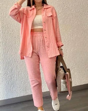 Load image into Gallery viewer, summer outfits for women 2025 New Loose Button Long Sleeve Shirt and Cropped Pants Casual Sports Summer women's suit Pants Set